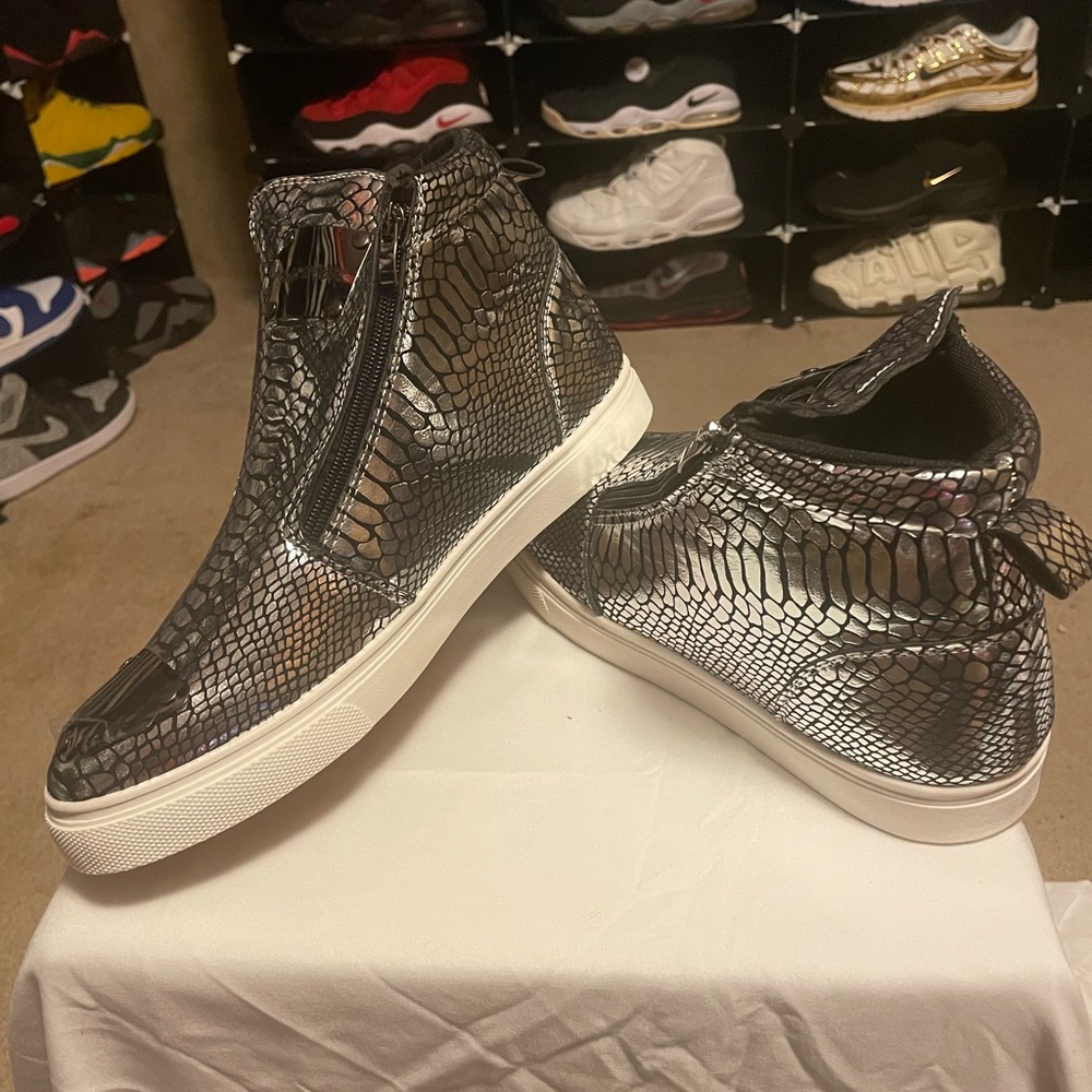 Generic Metallic Silver Crocodile High-Top Sneakers